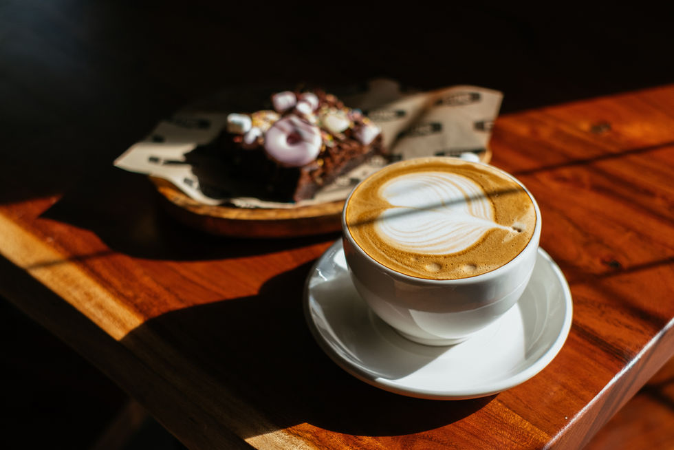Coffee and cake at Fins Cafe Bar